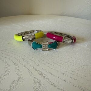 Set of 3 Lia Sophia Enamel & Crystal Bangle Bracelets – Teal, Pink & Yellow
